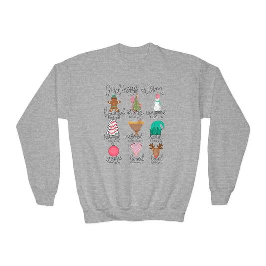 God Says I Am Youth Christmas Sweatshirt Printify