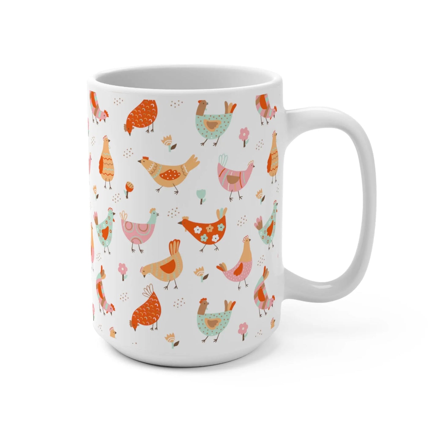 Chickens and Flowers 2.0 Coffee and Tea Ceramic Mug Printify