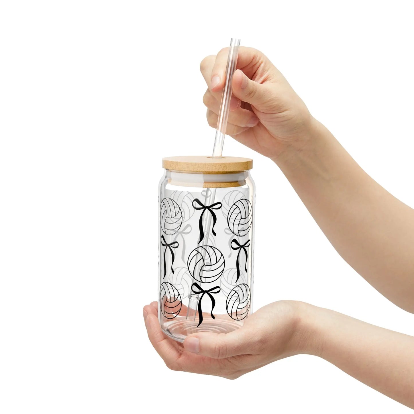 Bows and Volleyballs Coquette Glass Can Iced Coffee Cup Printify