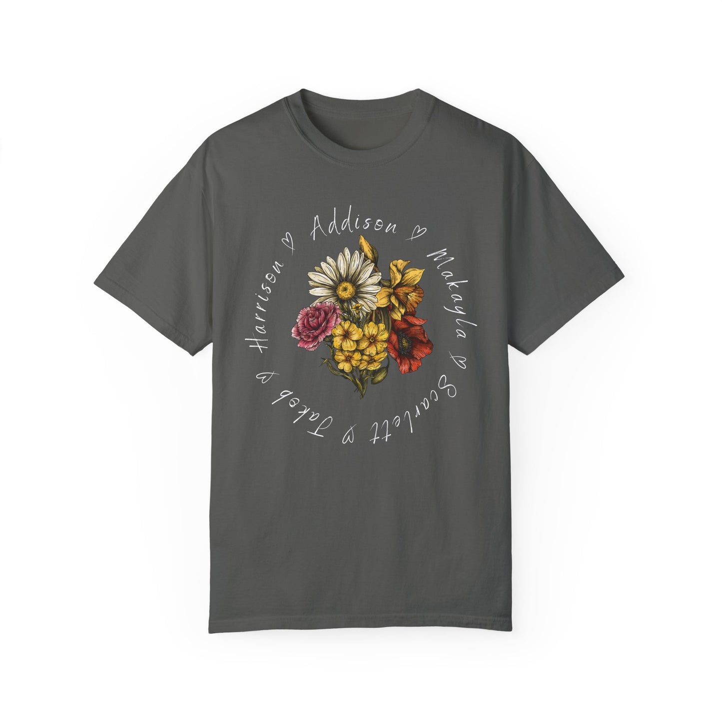 Custom Birth Flower Bouquet Tee with Personalized Names