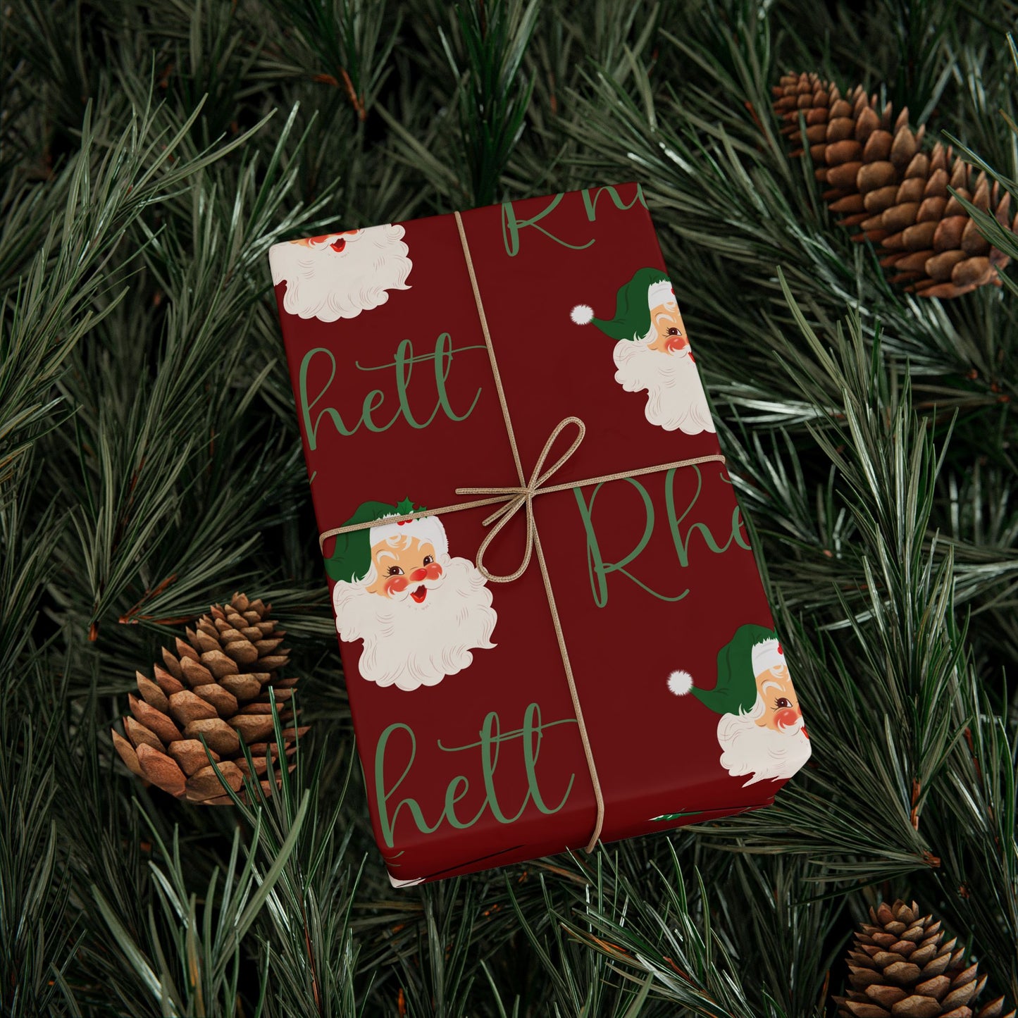 Wrapping Paper Roll - Custom Name Retro Santa