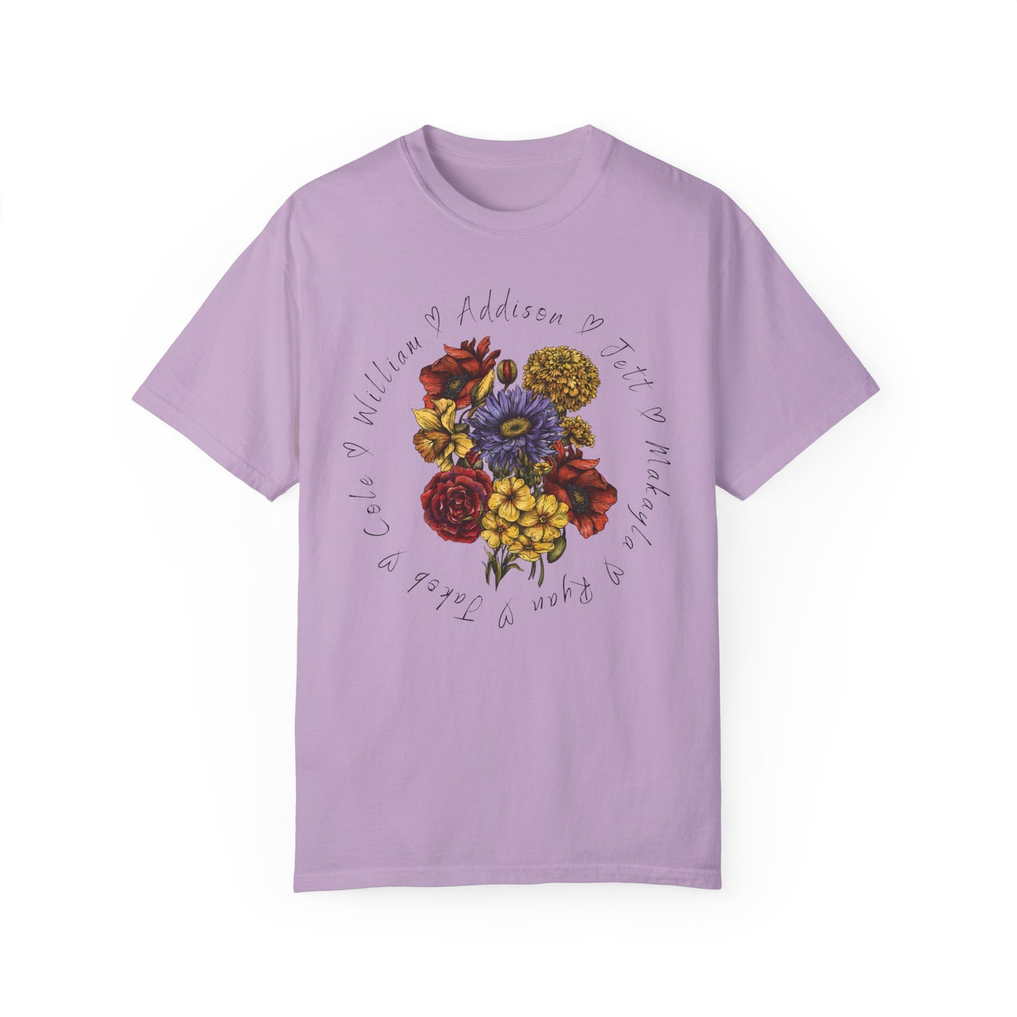 Custom Birth Flower Bouquet Tee with Personalized Names