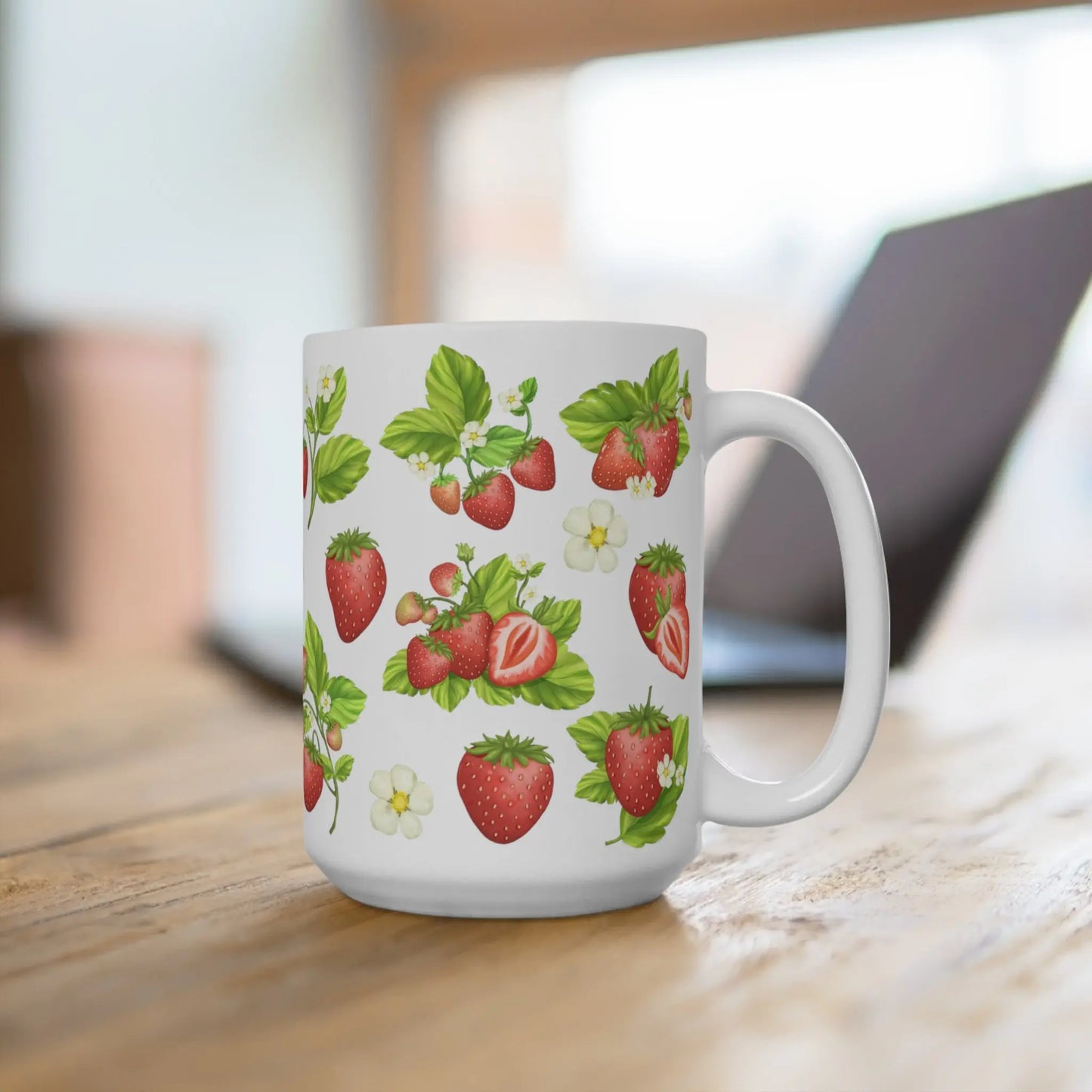 Strawberry Pattern Ceramic Coffe and Tea Mug Printify