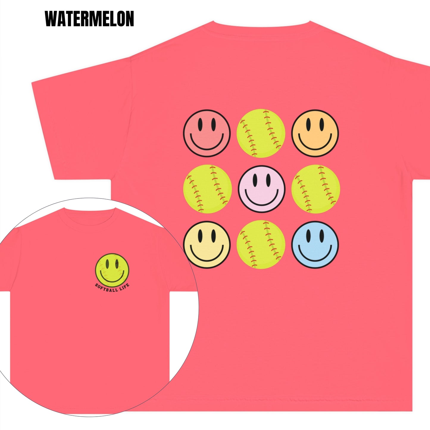 YOUTH Retro Softball Life Smiley Tee