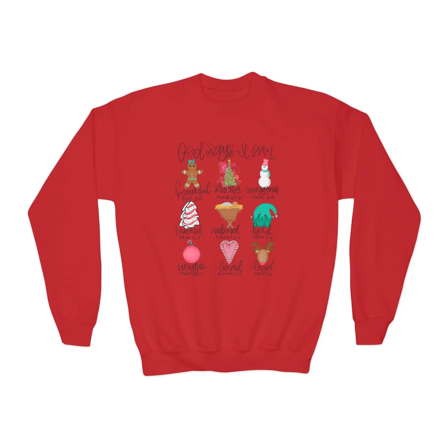 God Says I Am Youth Christmas Sweatshirt Printify