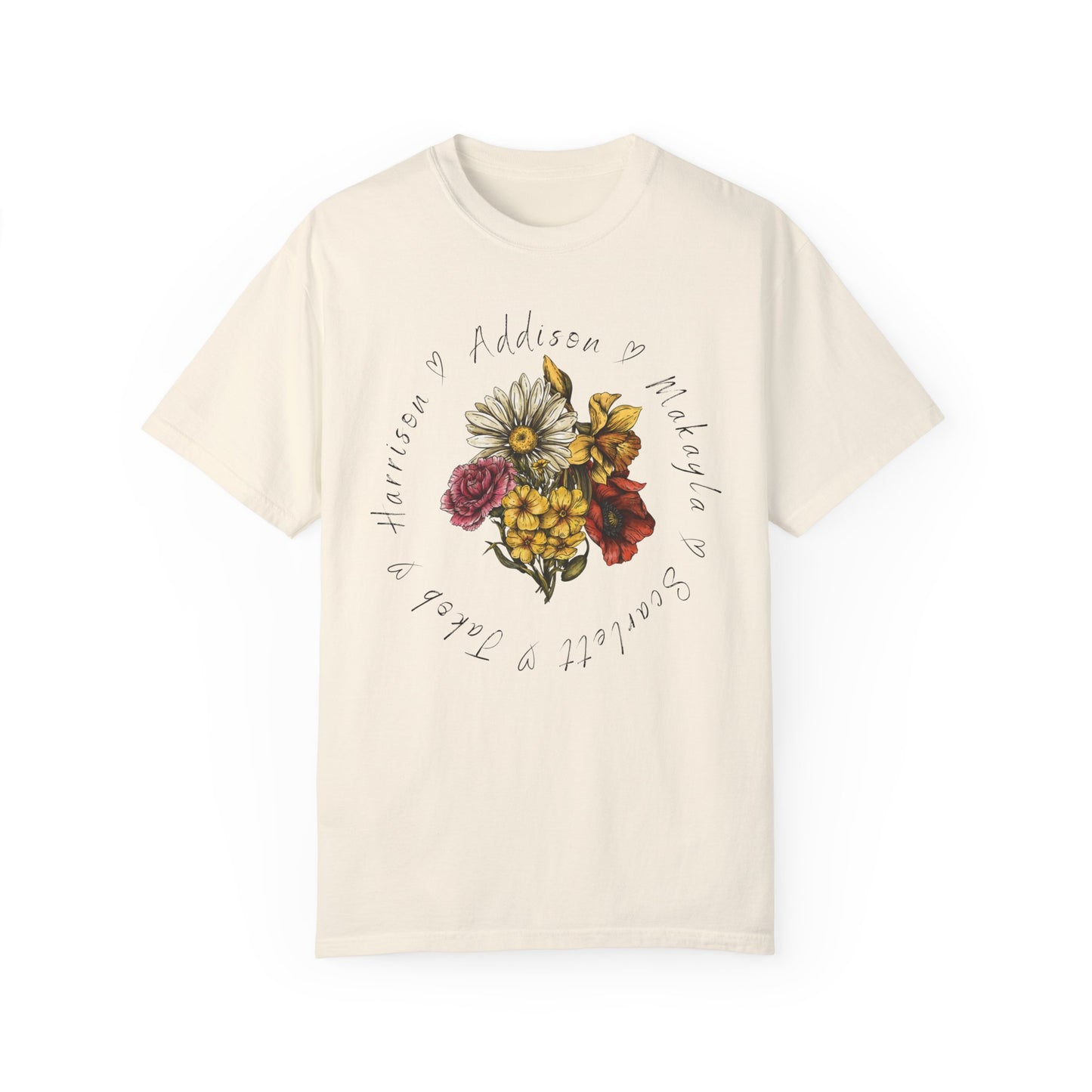 Custom Birth Flower Bouquet Tee with Personalized Names