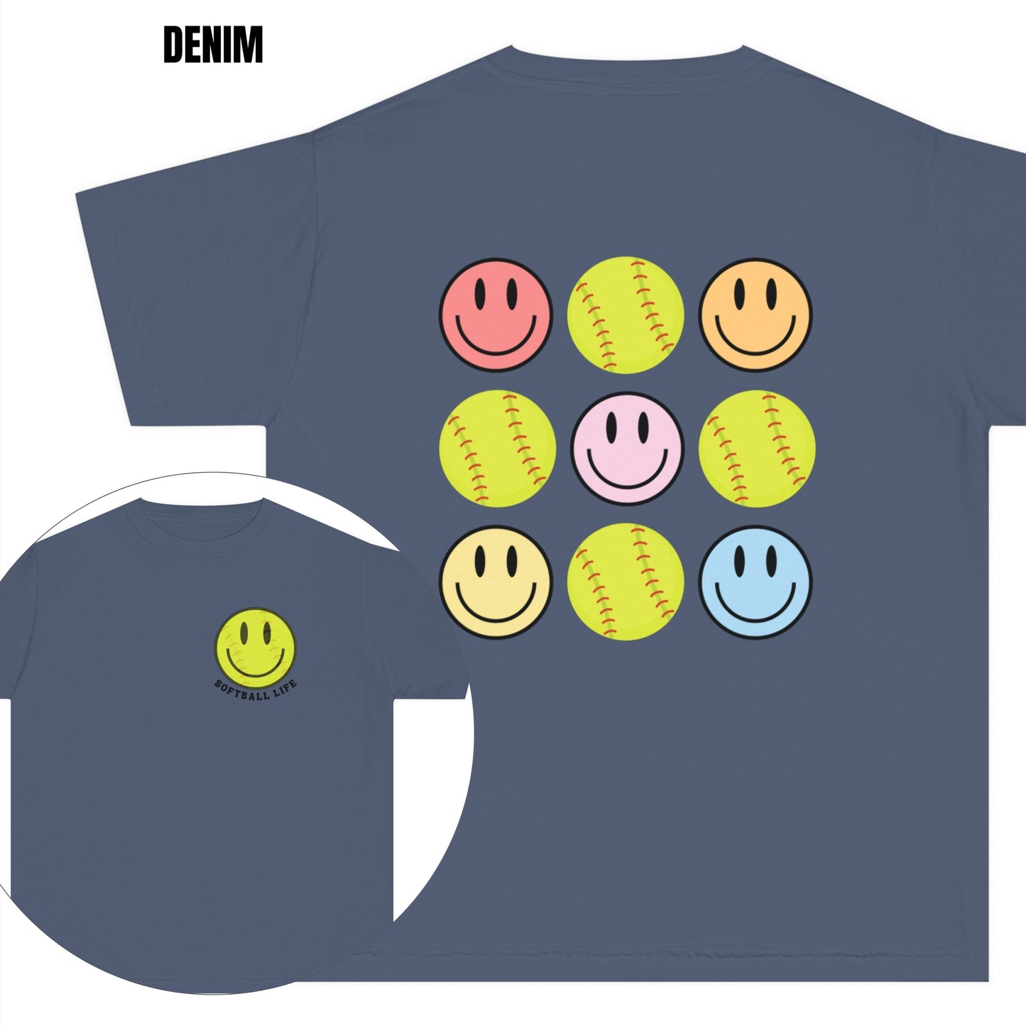 YOUTH Retro Softball Life Smiley Tee