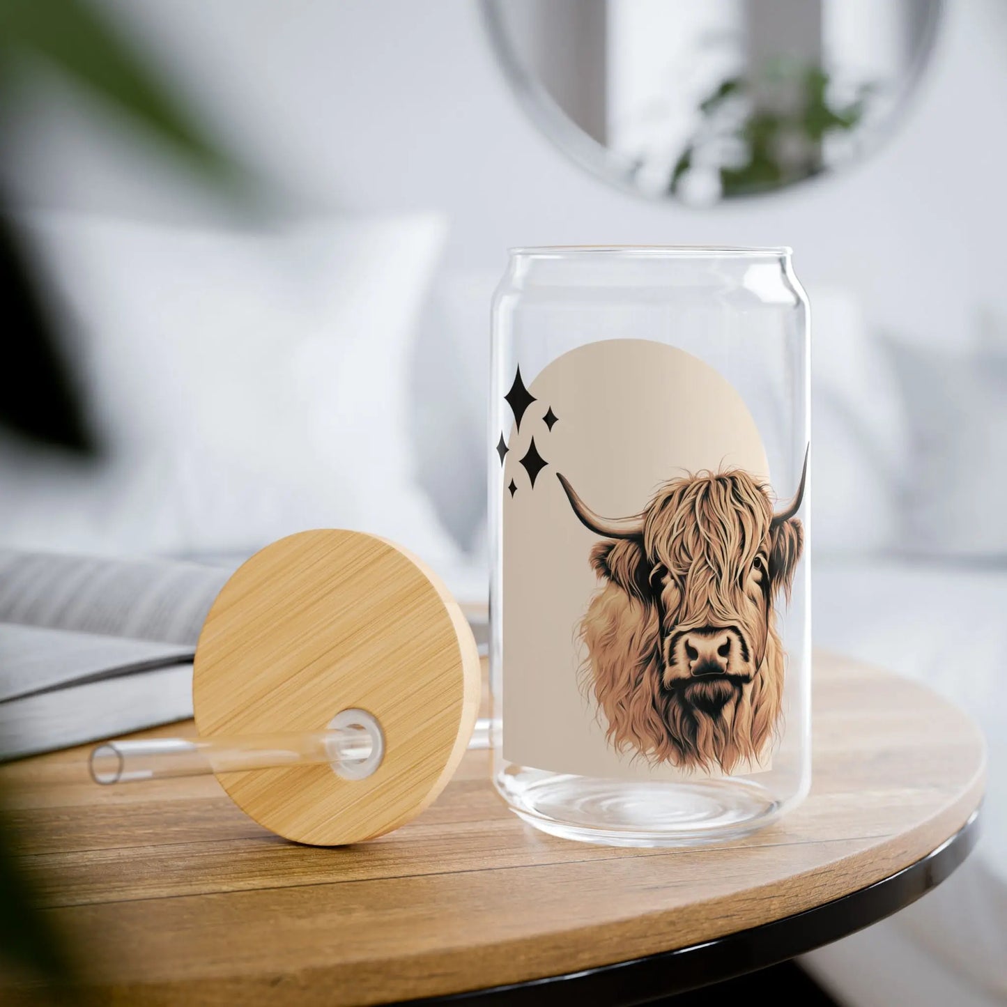Boho Highland Cow Sipper Glass Printify