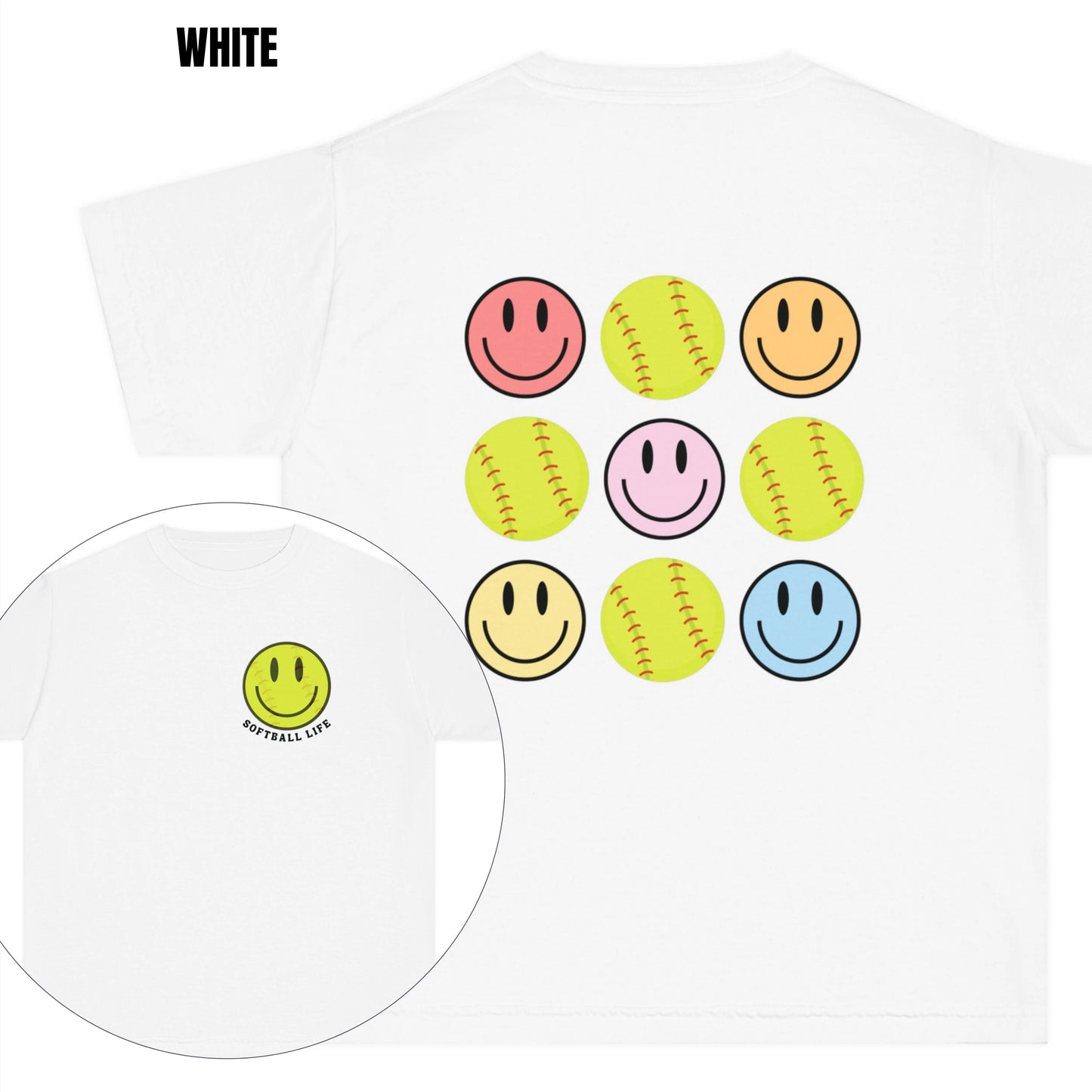 YOUTH Retro Softball Life Smiley Tee Printify