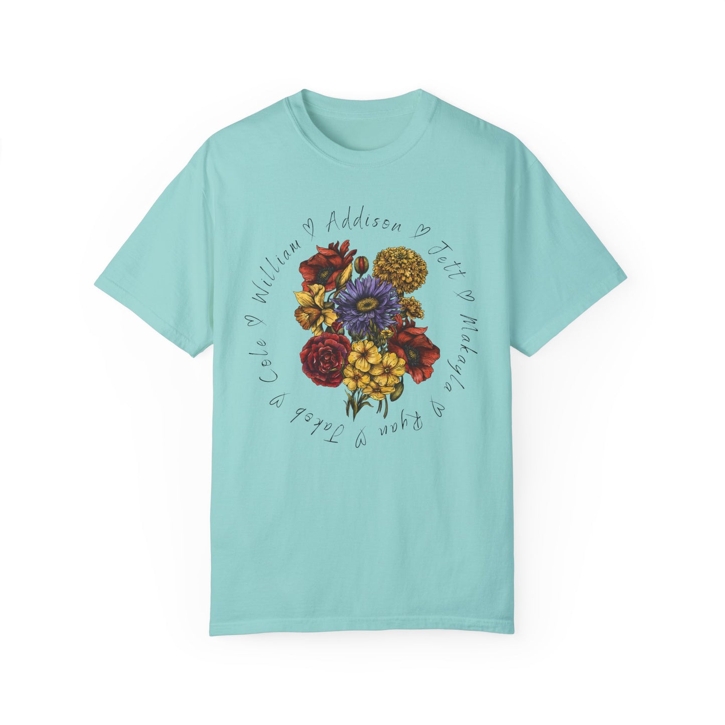 Custom Birth Flower Bouquet Tee with Personalized Names