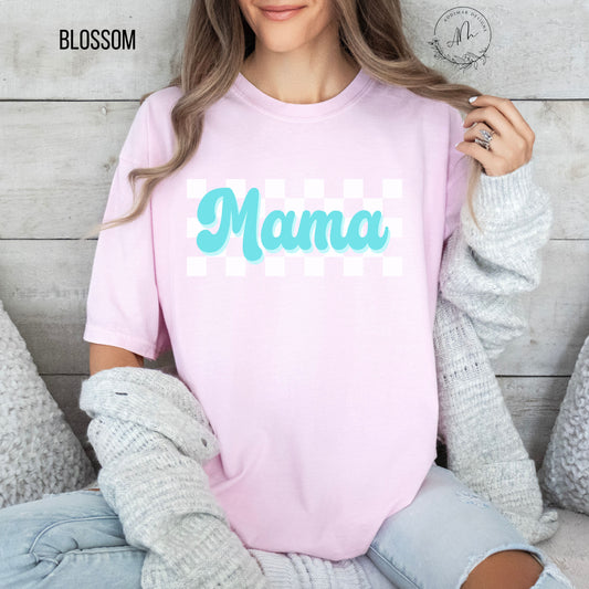 Checkered Retro Script Mama Tee