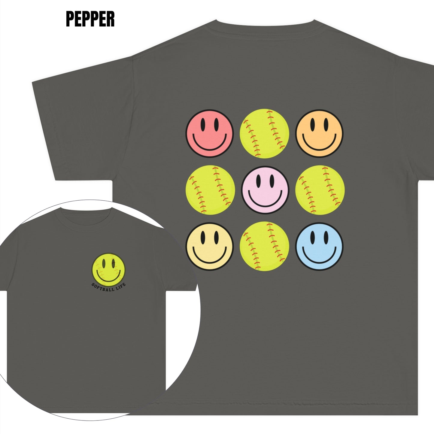 YOUTH Retro Softball Life Smiley Tee