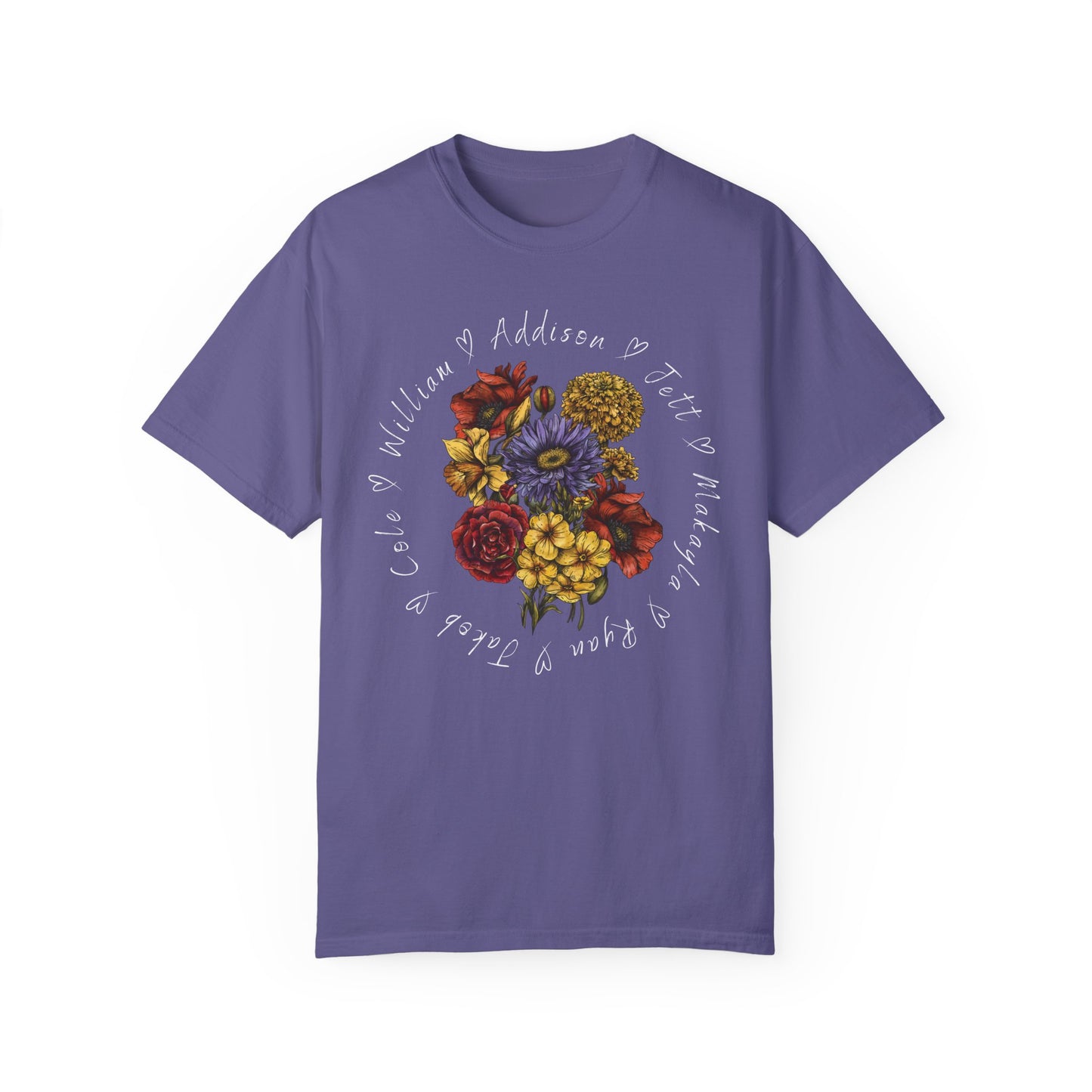 Custom Birth Flower Bouquet Tee with Personalized Names