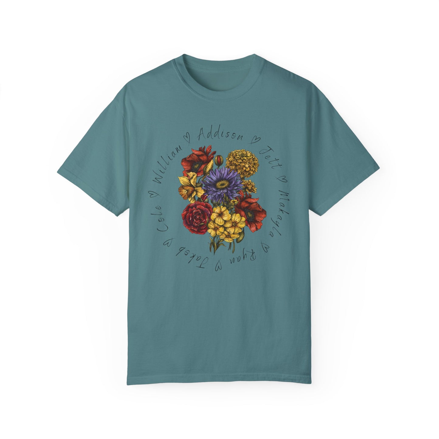 Custom Birth Flower Bouquet Tee with Personalized Names