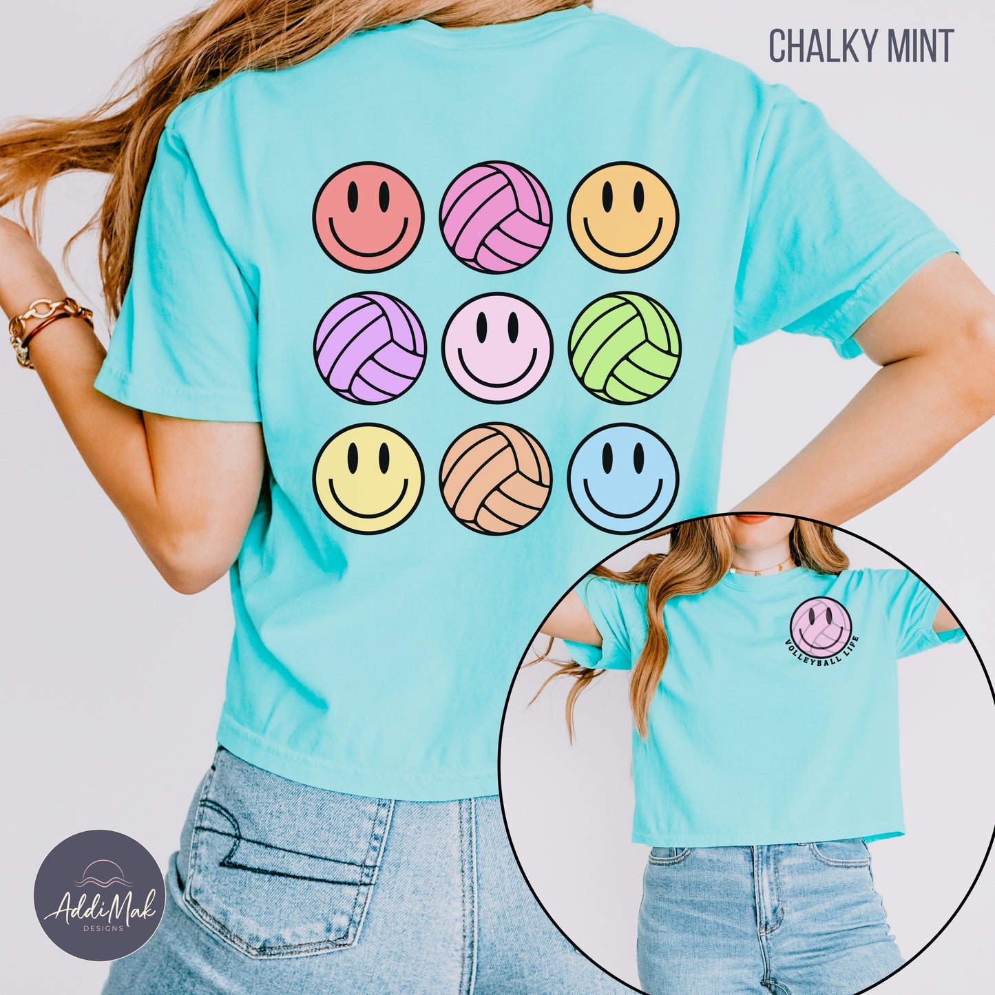 Retro Volleyball Life Smiley Cropped T-Shirt