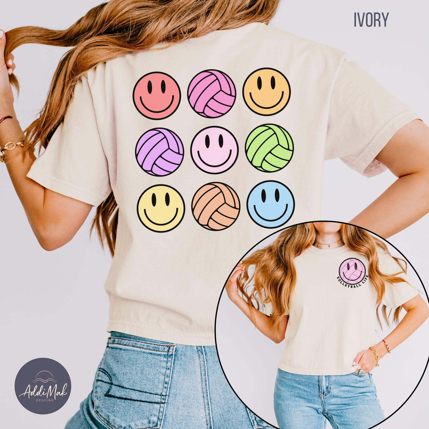 Retro Volleyball Life Smiley Cropped T-Shirt