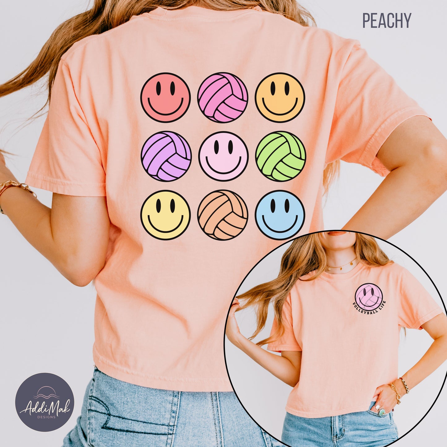 Retro Volleyball Life Smiley Cropped T-Shirt