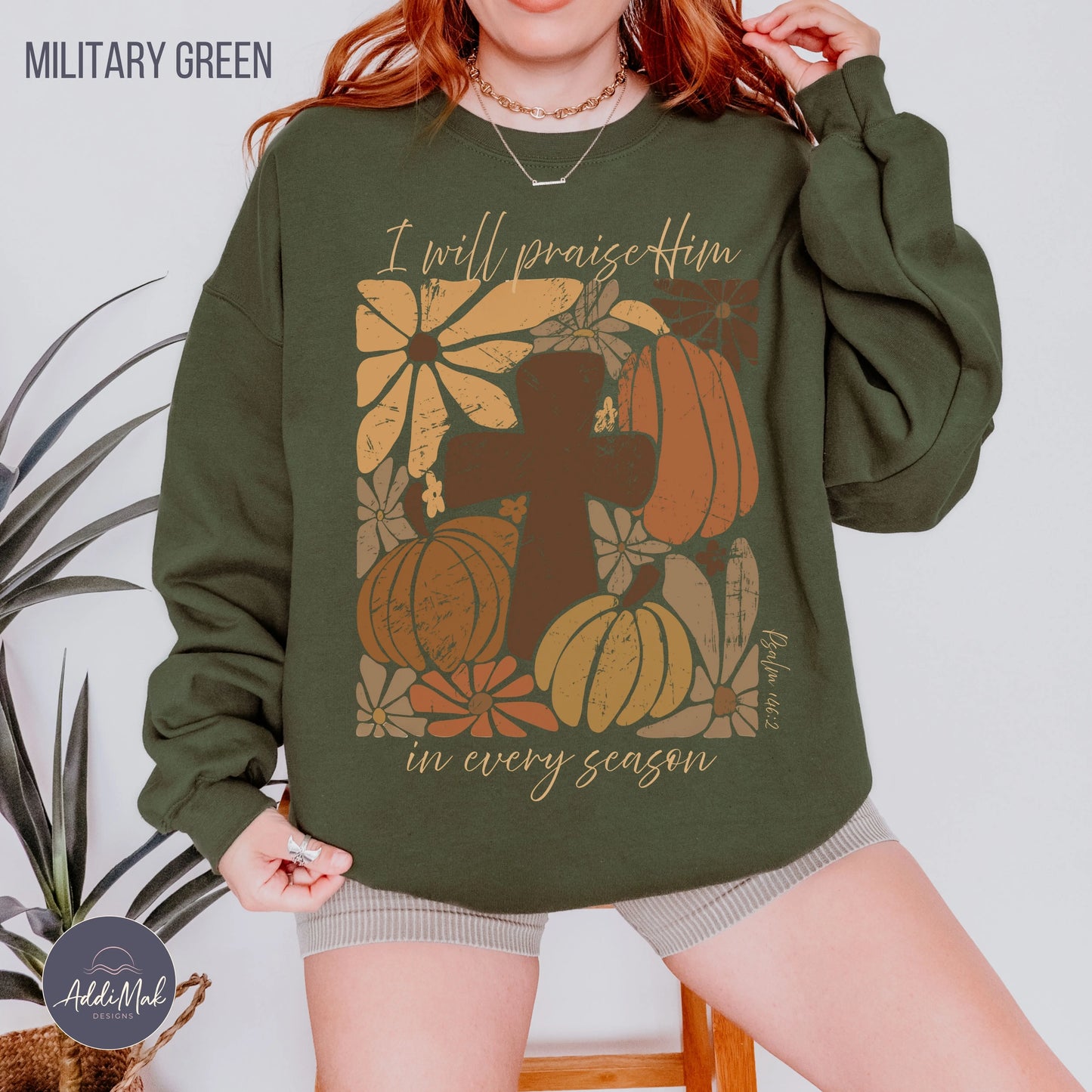 Retro I will praise Him in every season Crewneck Sweatshirt Printify