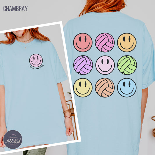 Retro Volleyball Life Smiley Comfort Colors T-Shirt, Vintage Style Tee, Volleyball Season, Travel Ball, Club, Select, Gift for Her, Teen