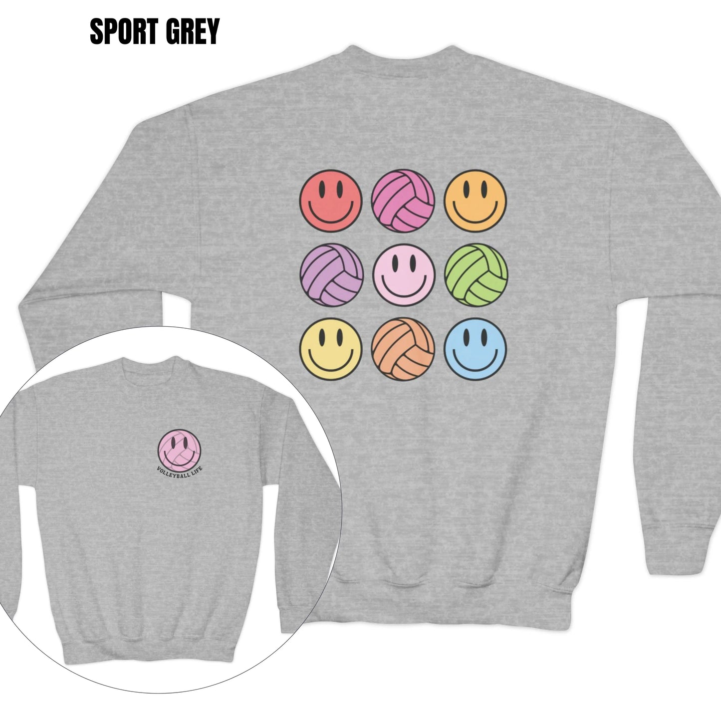Youth Retro Volleyball Life Smiley Sweatshirt Printify