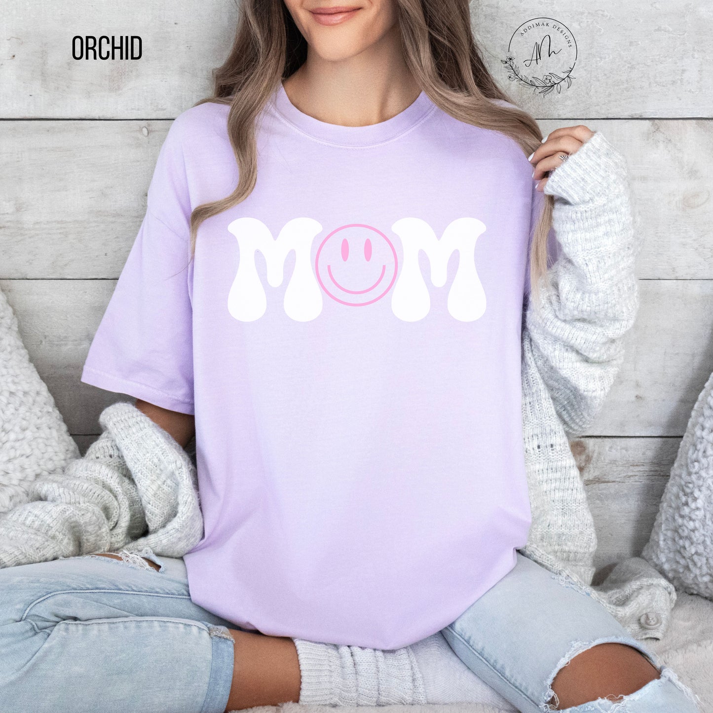 MOM Smiley -White and Pink - Tee
