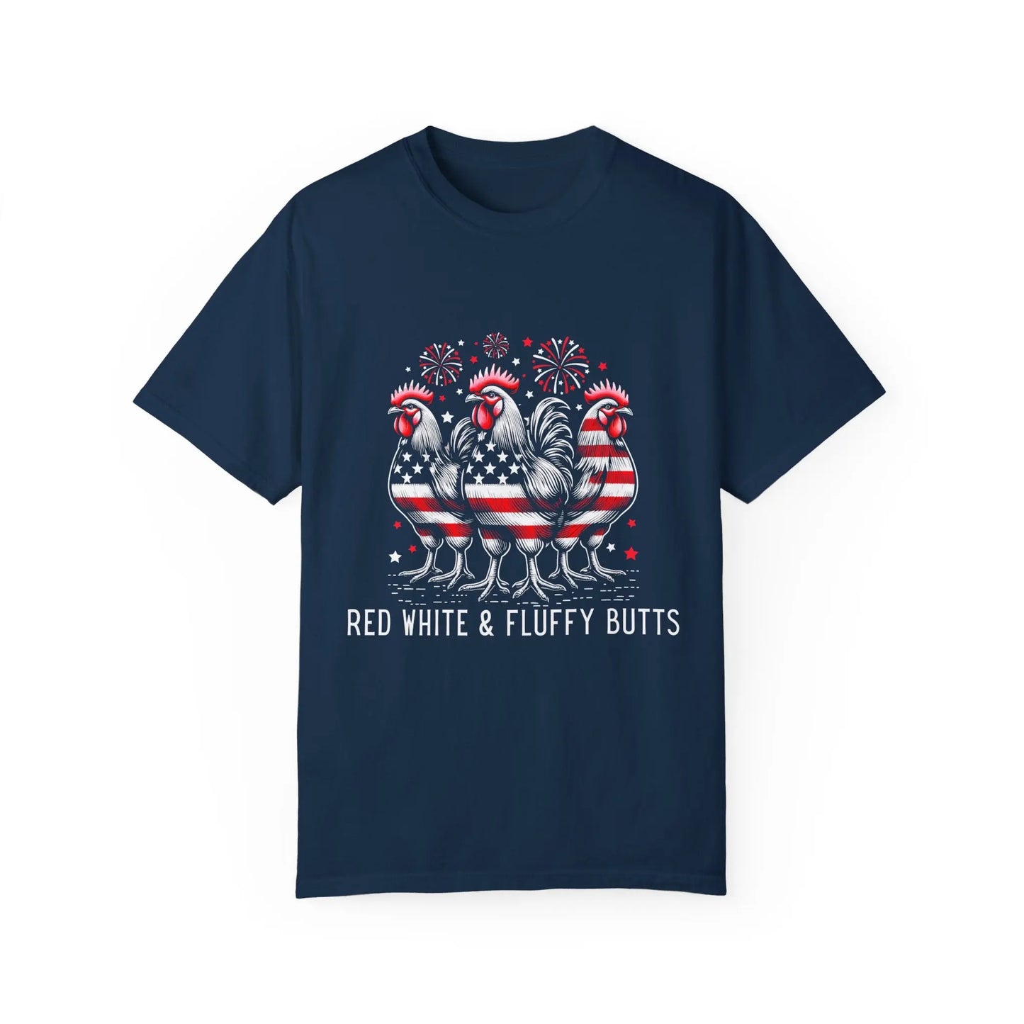 Red White and Chicken Fluffy Butts T-shirt Printify