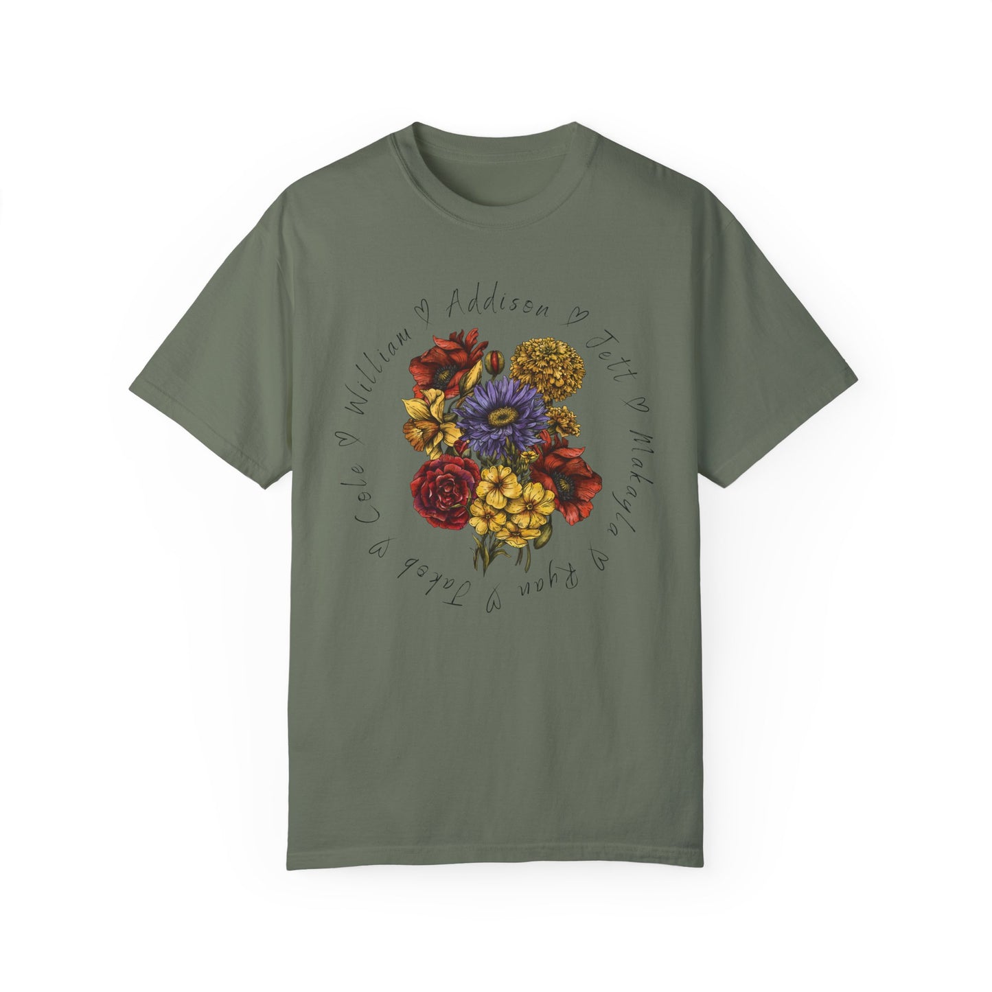 Custom Birth Flower Bouquet Tee with Personalized Names