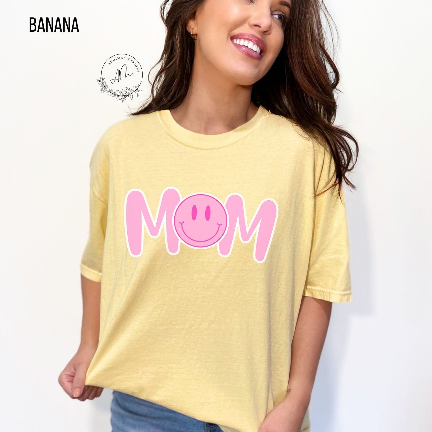 MOM Smiley Face - Pink - Tee