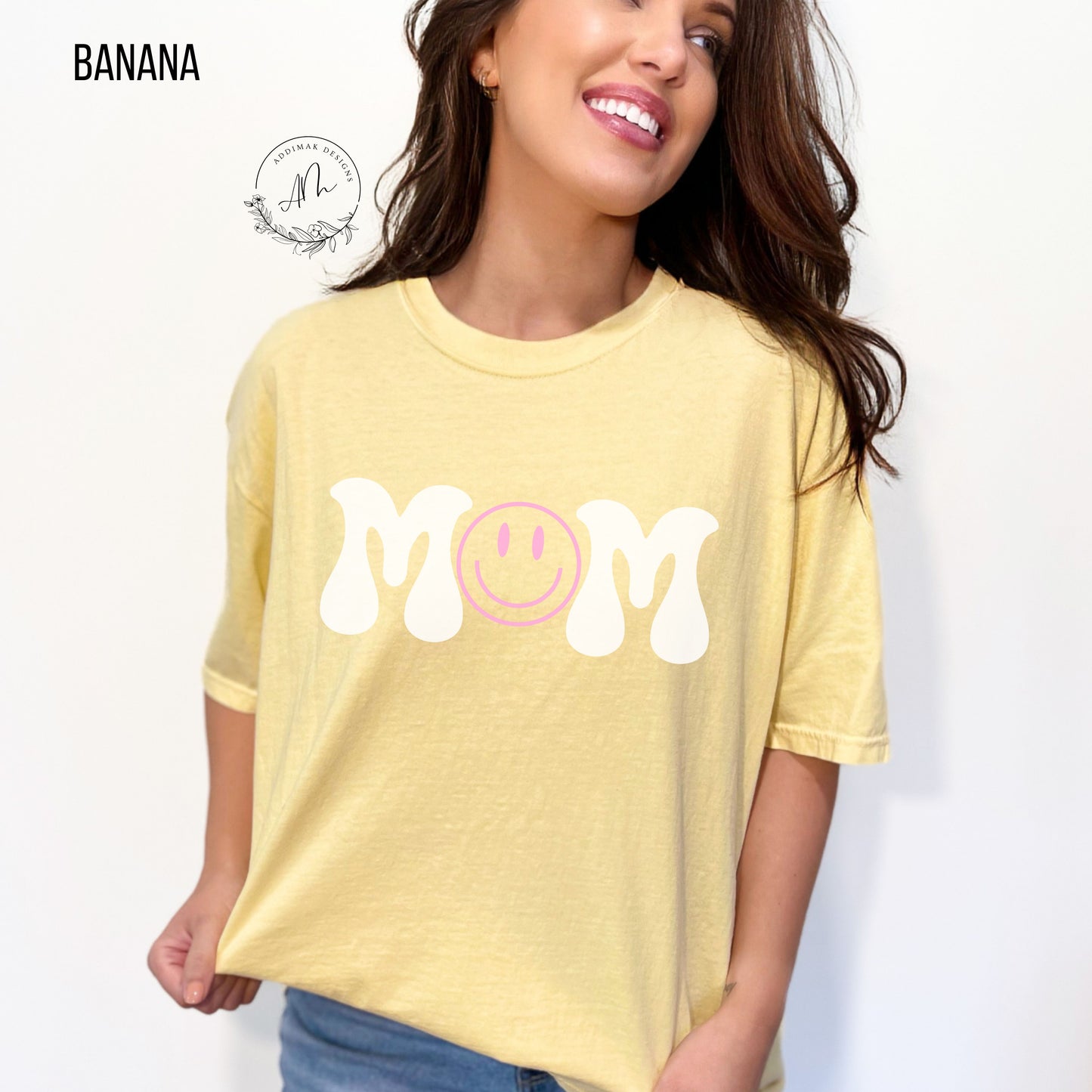 MOM Smiley -White and Pink - Tee