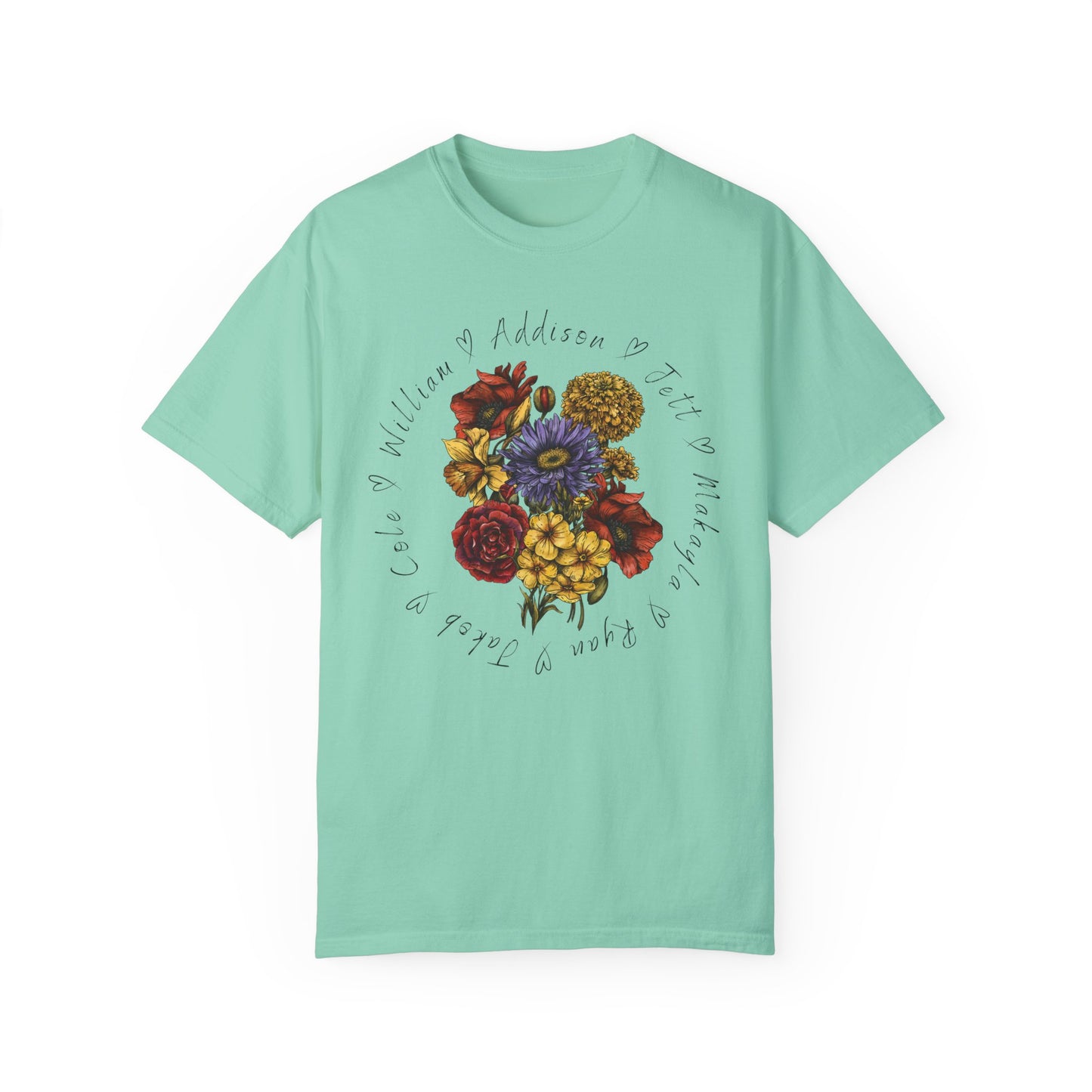 Custom Birth Flower Bouquet Tee with Personalized Names