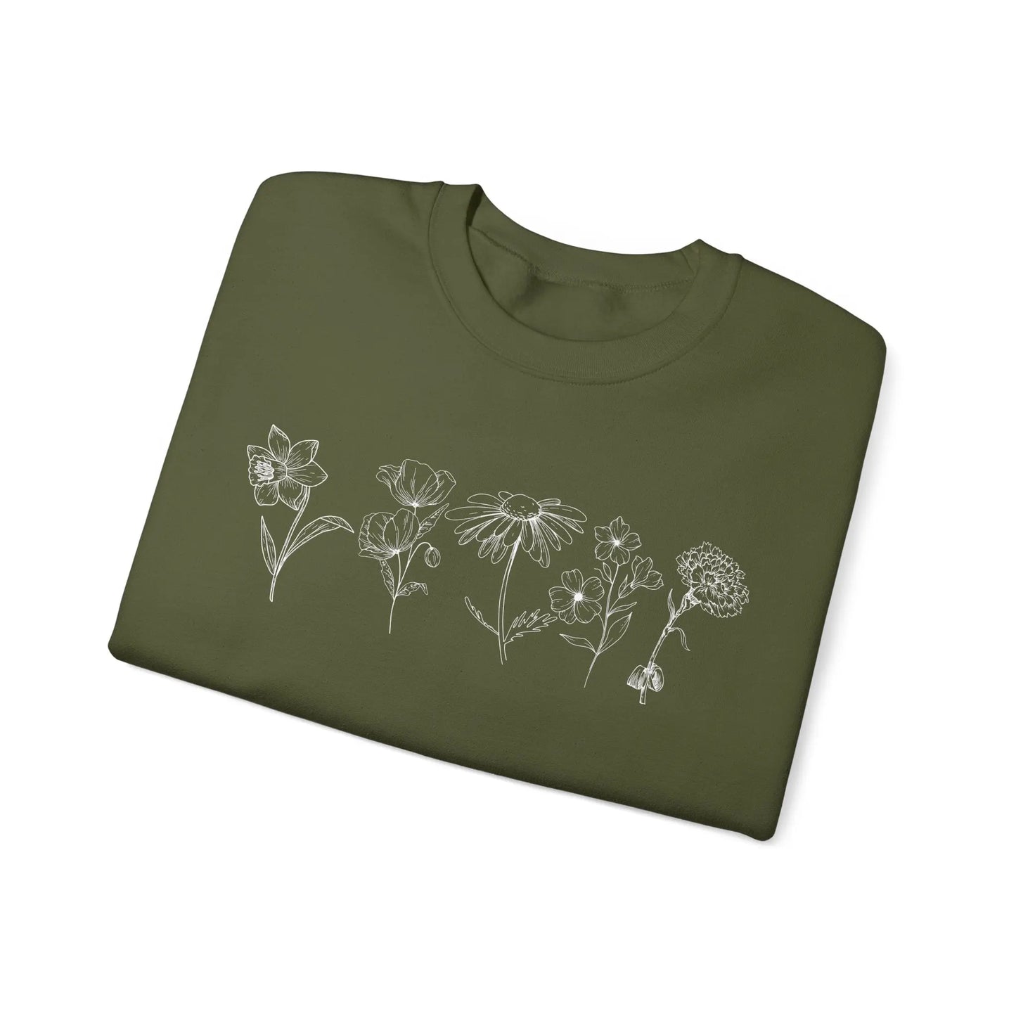 Customized Birth Flower with Custom Names on Sleeve Sweatshirt Printify