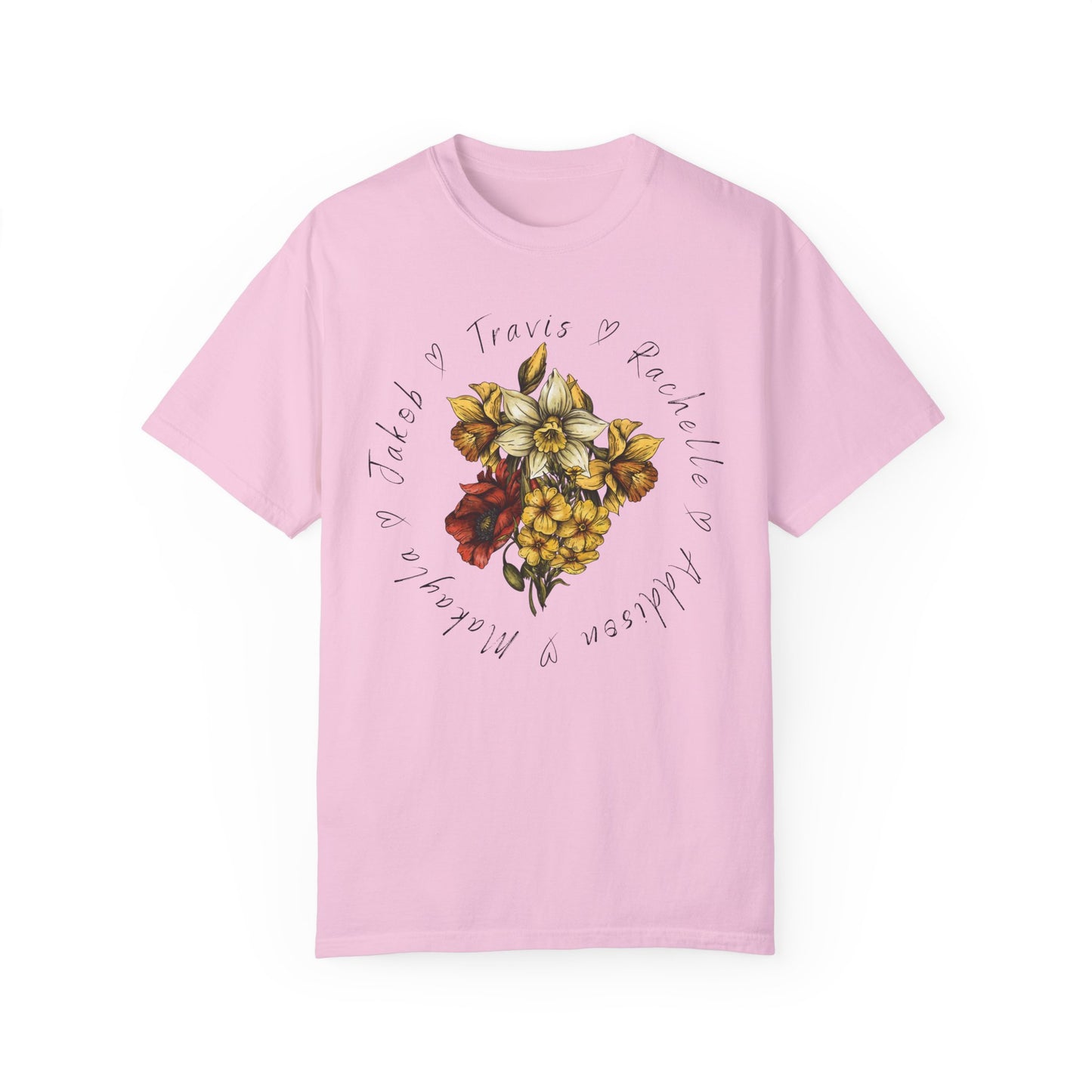 Custom Birth Flower Bouquet Tee with Personalized Names
