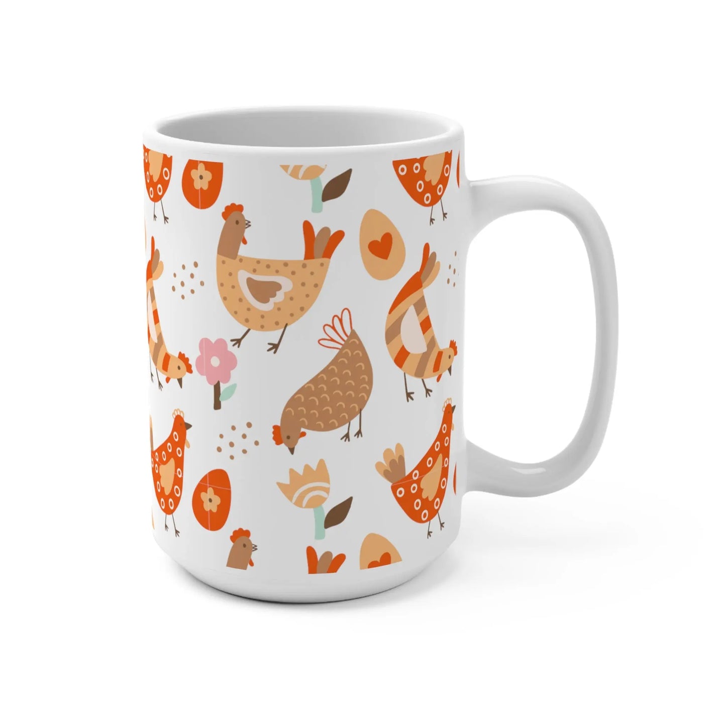 Chickens Flowers and Eggs Ceramic Coffee and Tea Mug Printify