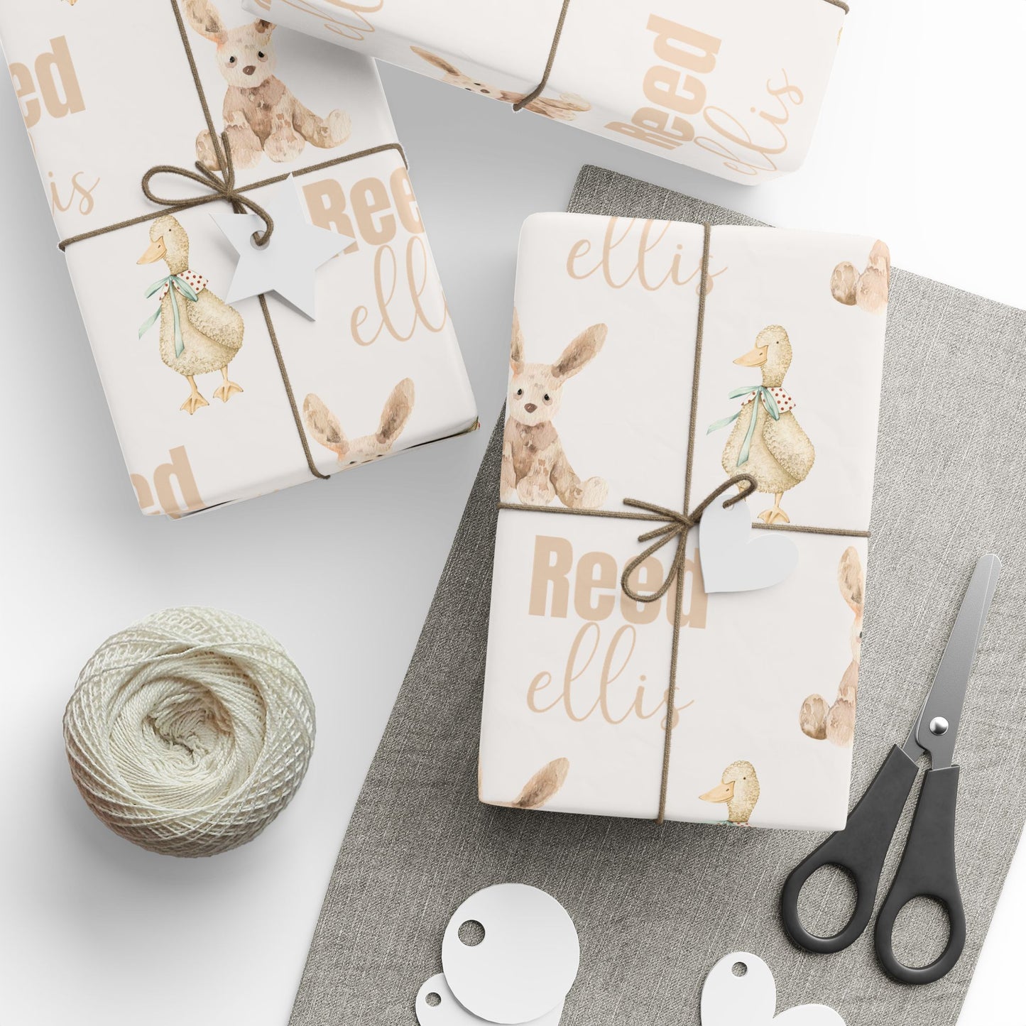 Wrapping Paper Roll - Custom Name Bunny and Goose Baby Shower