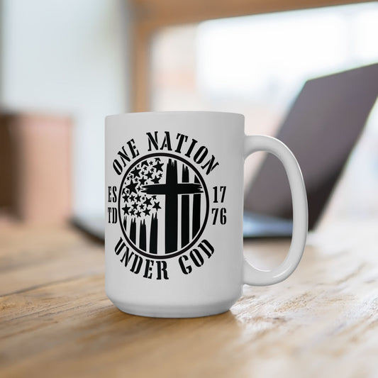 Patriotic Ceramic Mug - One Nation Under God, USA Themed Coffee Cup, Gift for Veterans, Independence Day, Home Decor