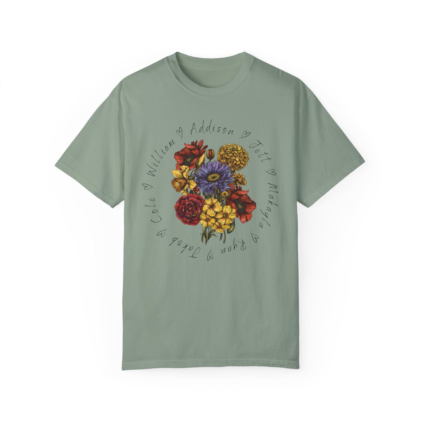 Custom Birth Flower Bouquet Tee with Personalized Names