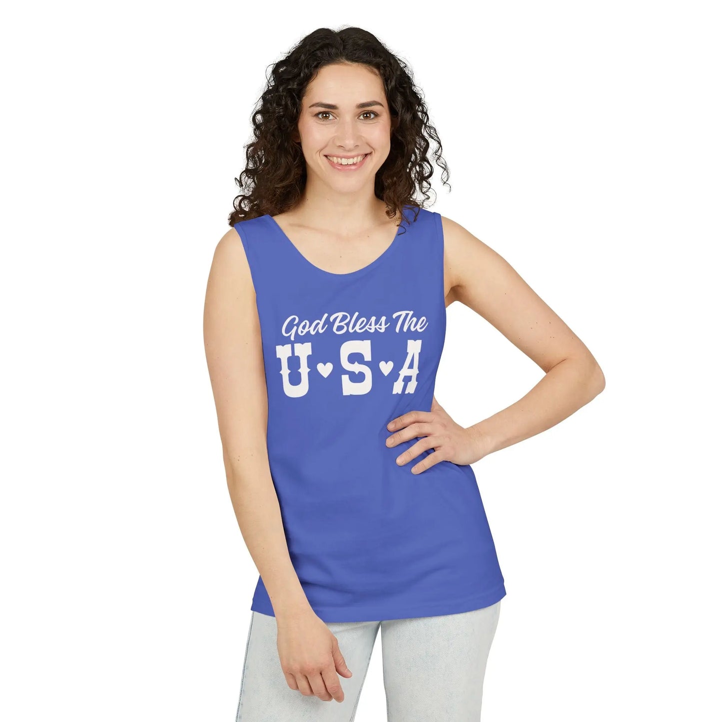 God Bless The USA Unisex Tank Top - Summer Essential, Casual Wear, Gift for Patriots, Independence Day, Soft Cotton Top Printify