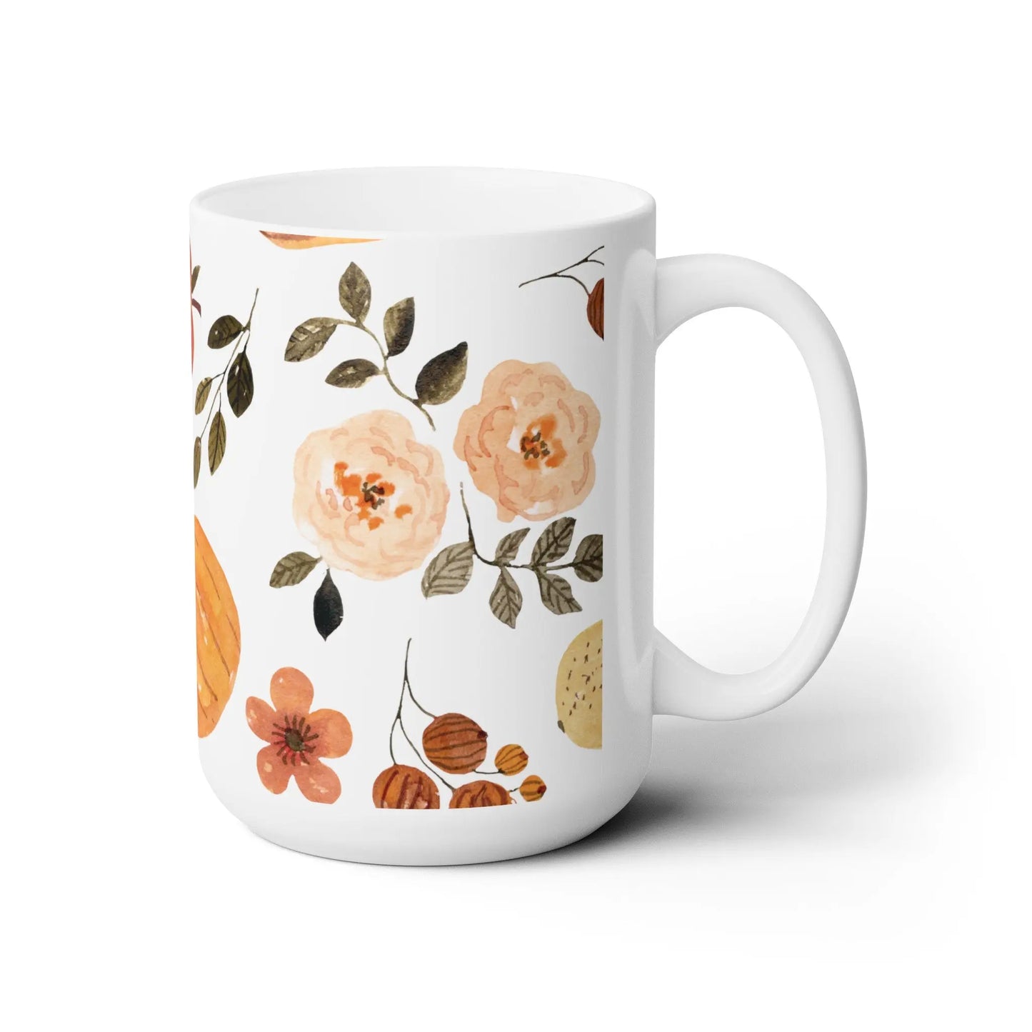 Fall Floral Ceramic Mug 15oz Printify