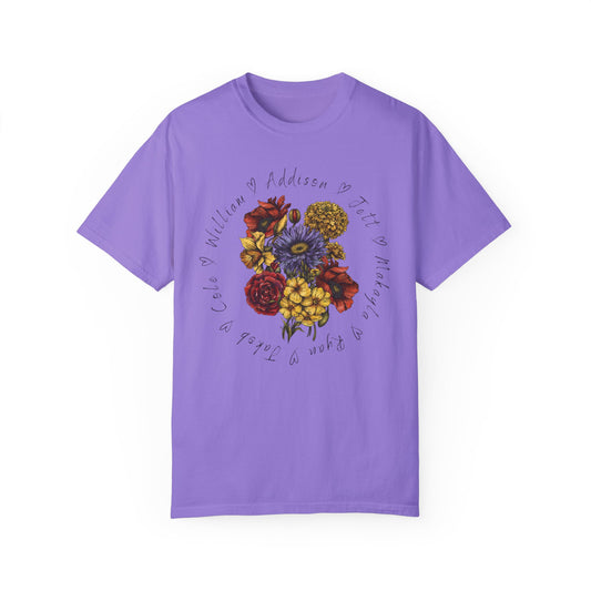 Custom Birth Flower Bouquet Tee with Personalized Names