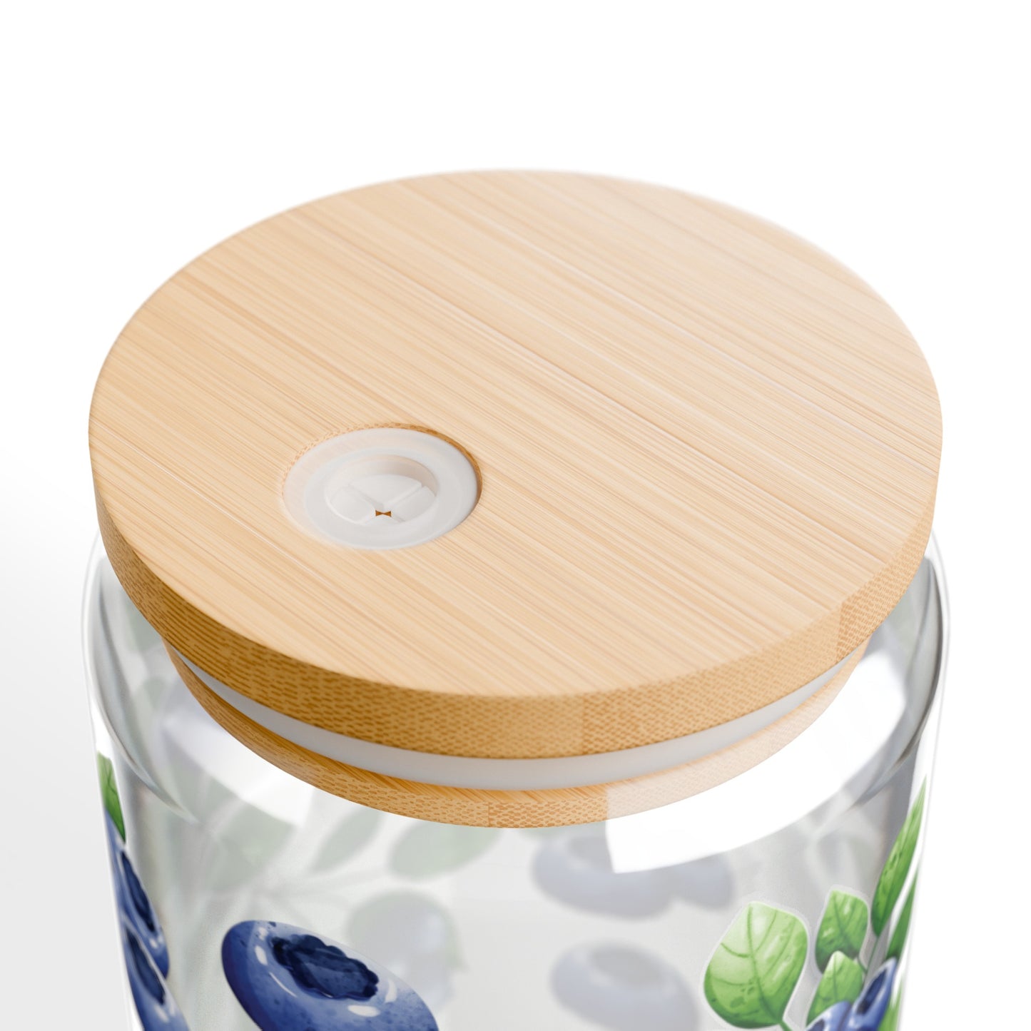 Blueberry Glass Can Iced Coffee Cup with Bamboo Lid and Straw