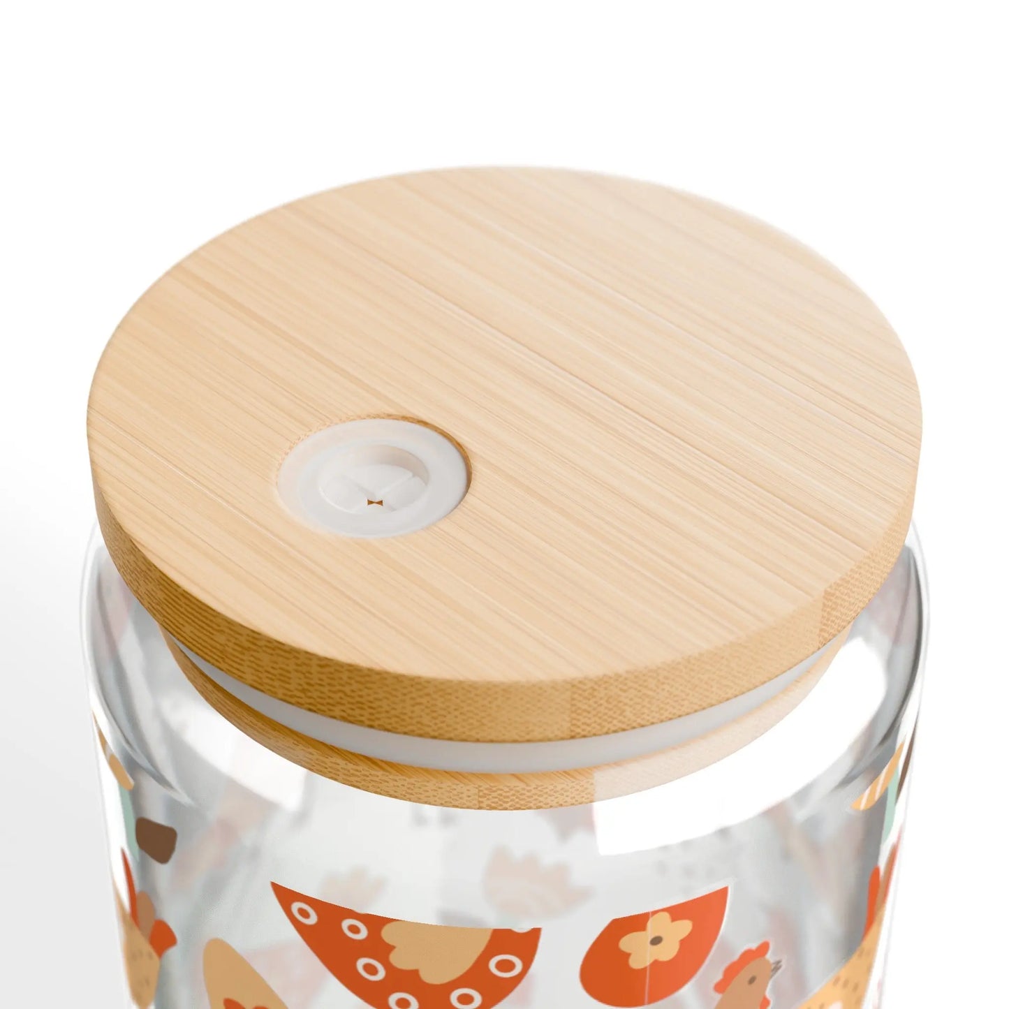 Chickens Eggs and Flowers Glass Can Iced Coffee Cup with Bamboo Lid and Straw Printify