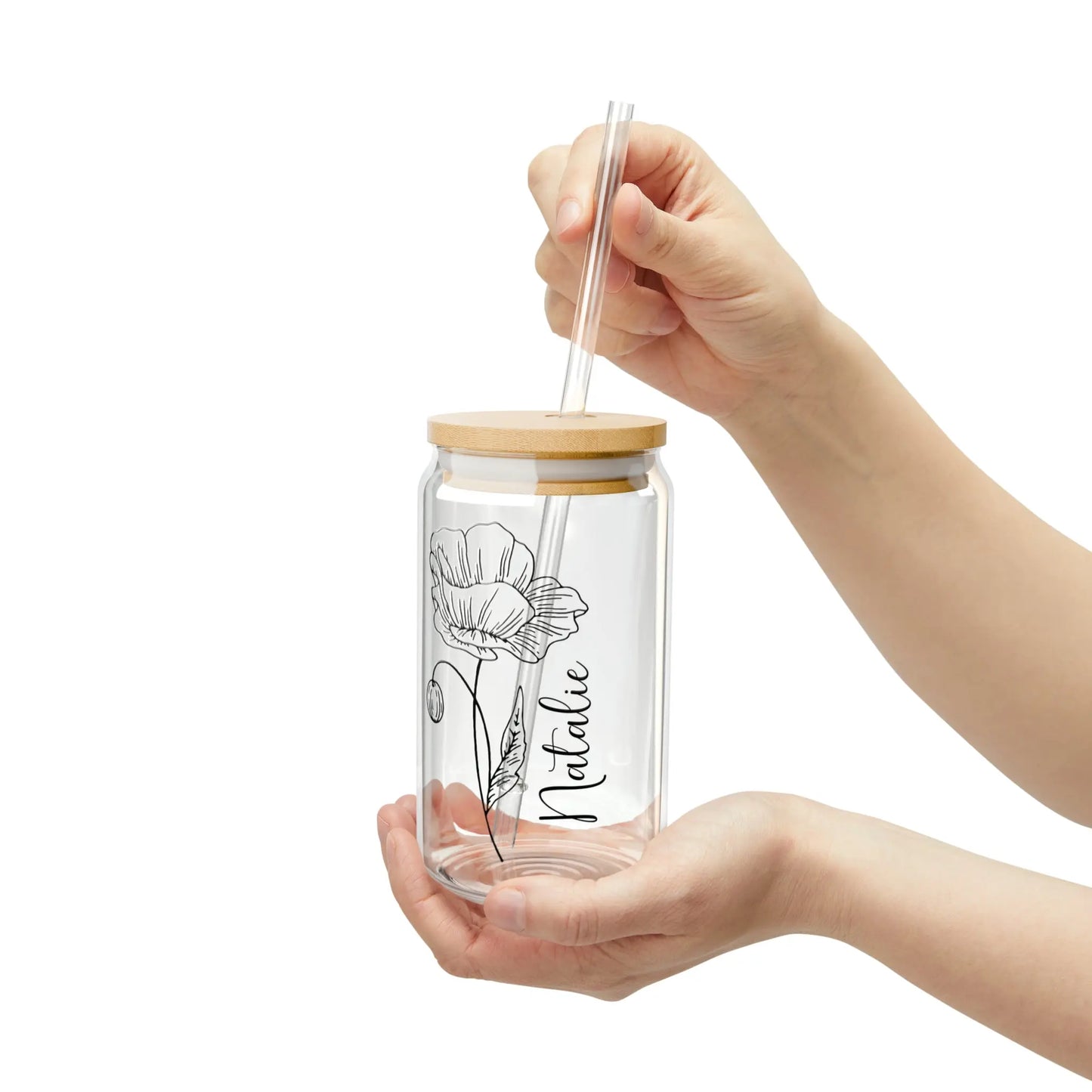 Custom Birth Flower with Name Glass Can Iced Coffee Cup Printify