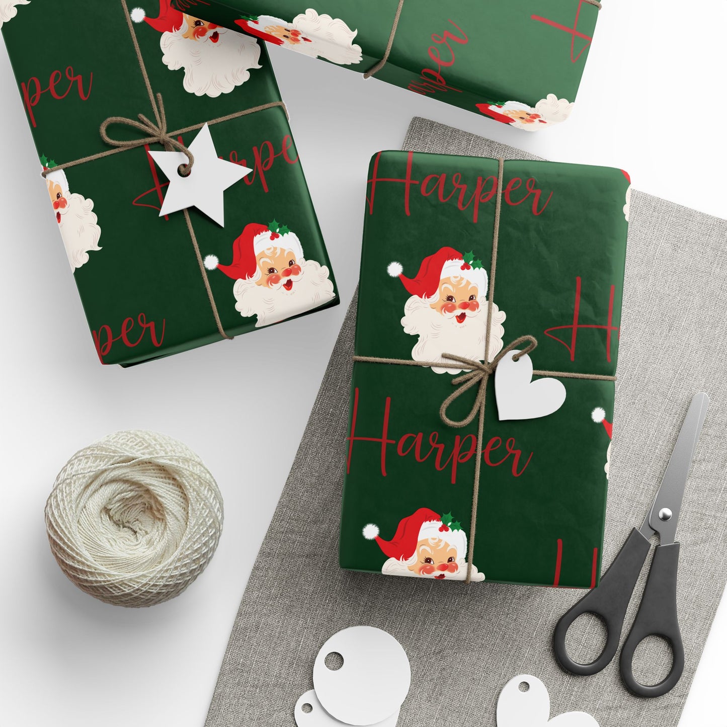 Wrapping Paper Roll - Custom Name Retro Santa