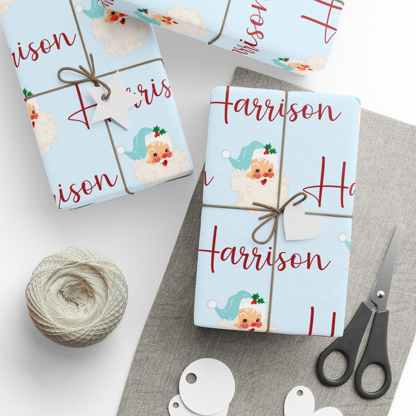 Wrapping Paper Roll - Custom Name Retro Santa