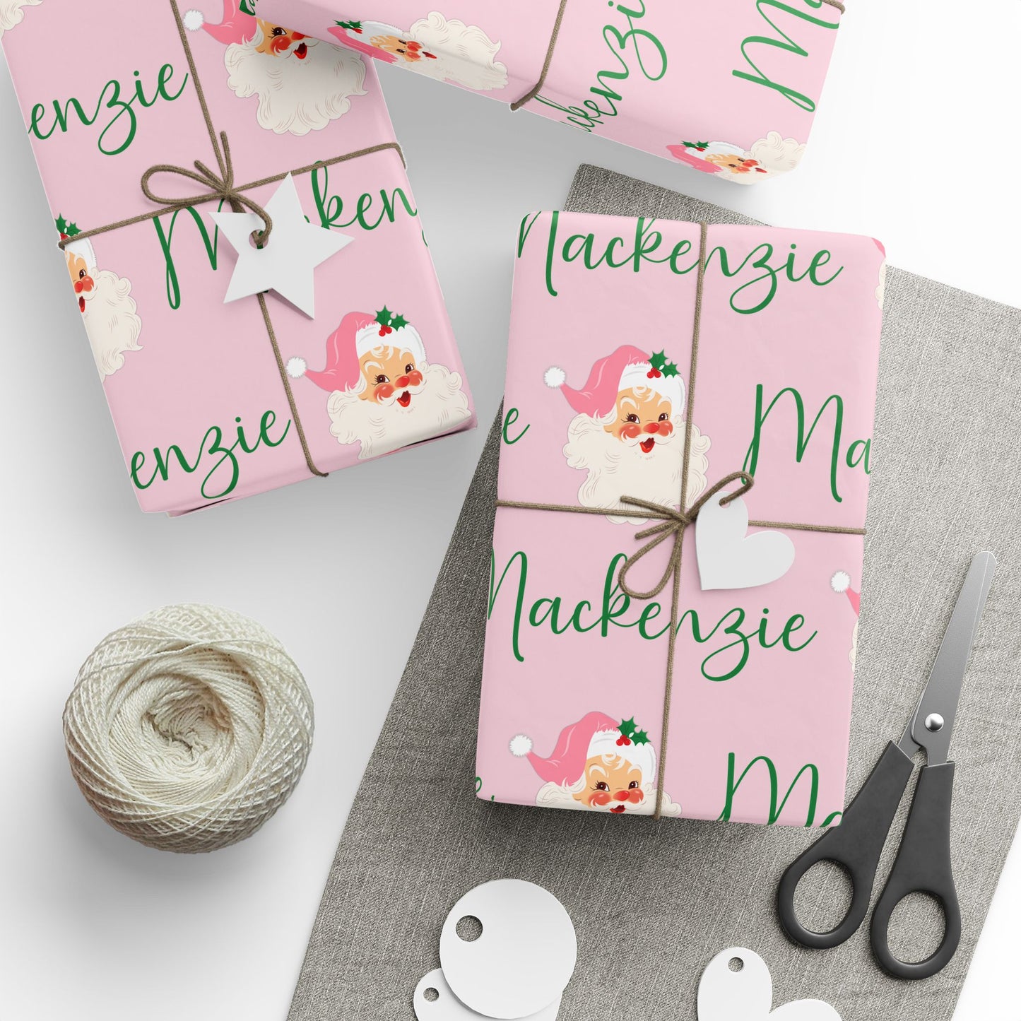 Wrapping Paper Roll - Custom Name Retro Santa