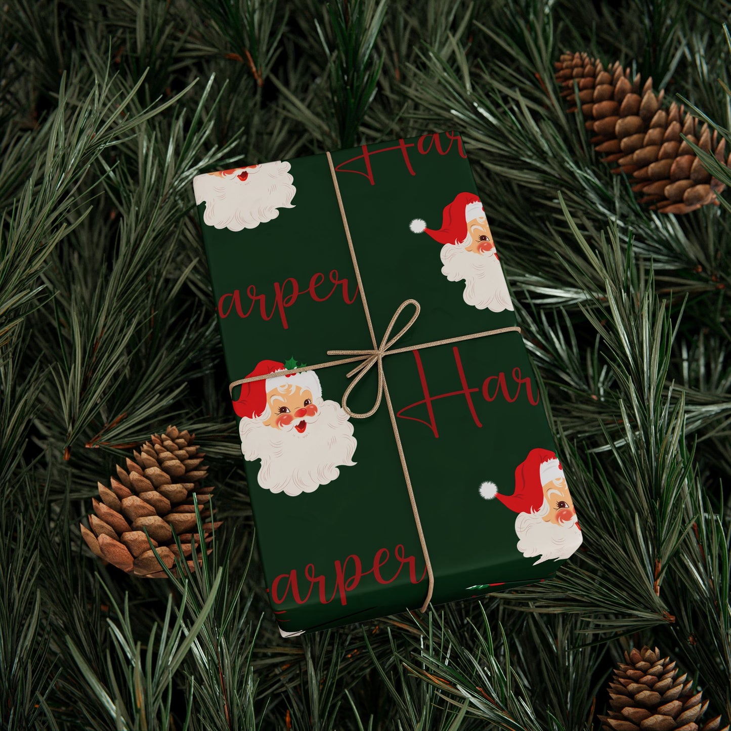 Wrapping Paper Roll - Custom Name Retro Santa