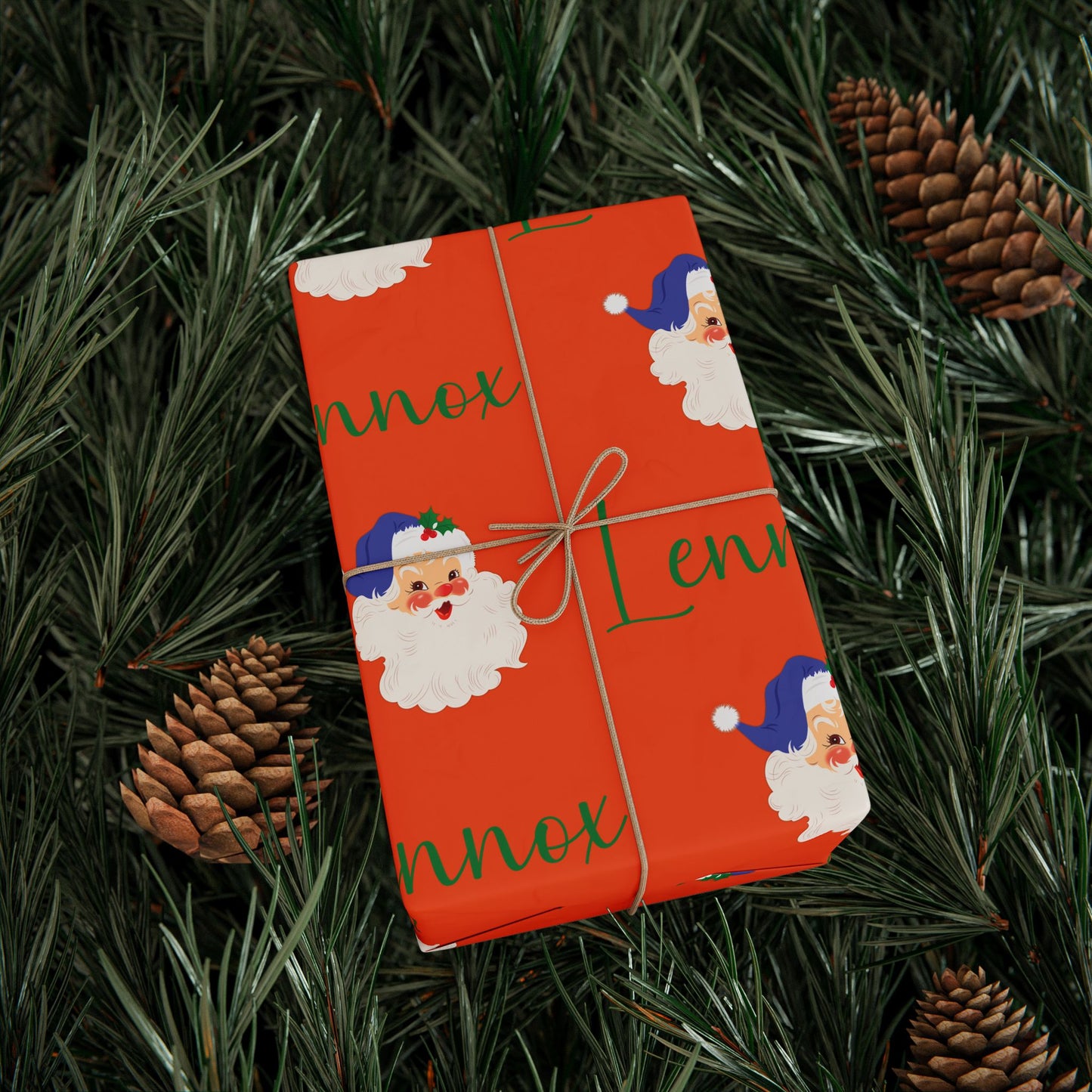 Wrapping Paper Roll - Custom Name Retro Santa