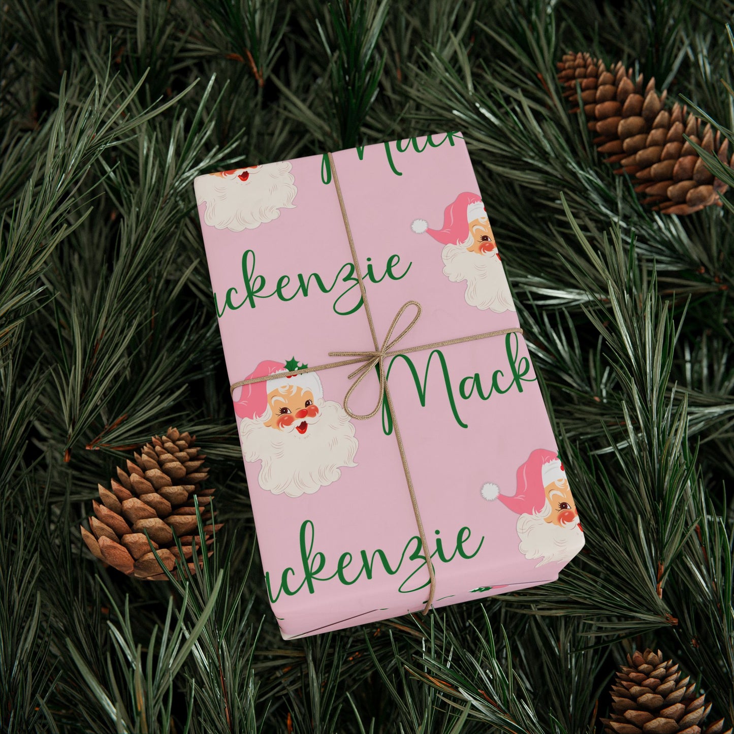 Wrapping Paper Roll - Custom Name Retro Santa