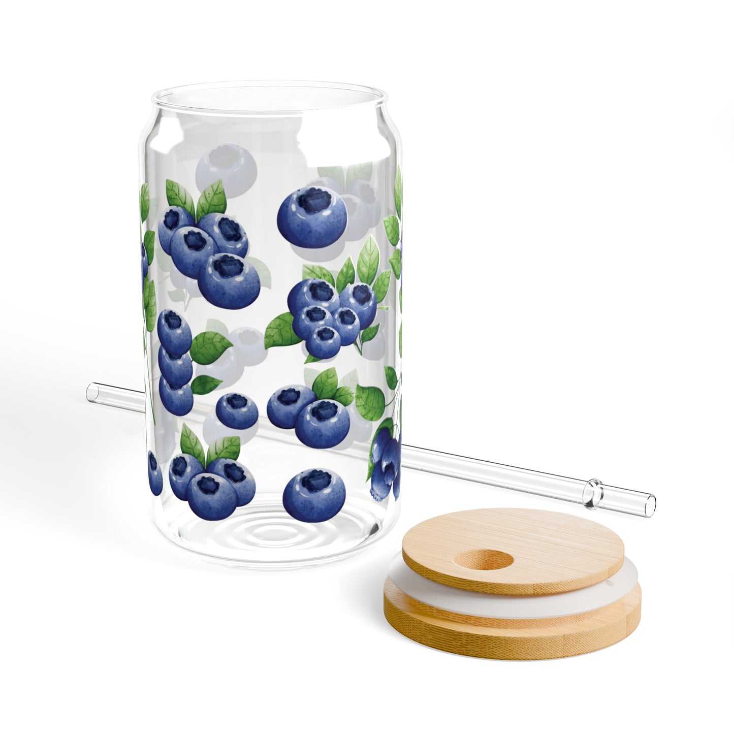 Blueberry Glass Can Iced Coffee Cup with Bamboo Lid and Straw