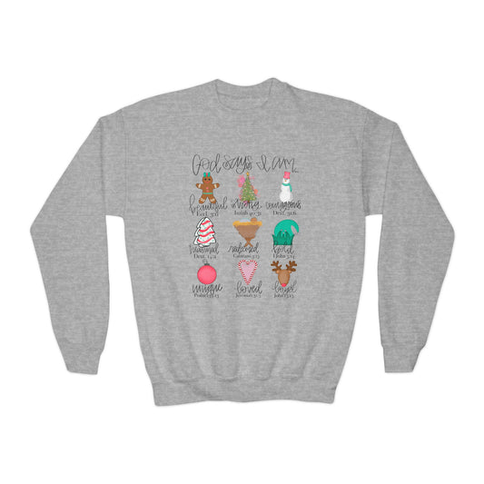 Kids God Says I Am Christmas Sweatshirt